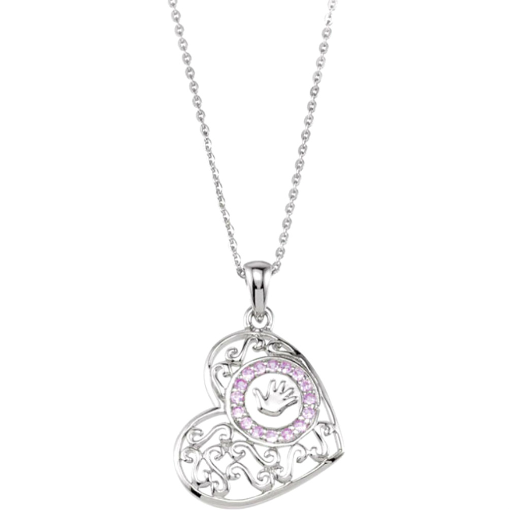 You Left a Handprint on My Heart Filigree Necklace, Rhodium Plated Sterling Silver, 18".
