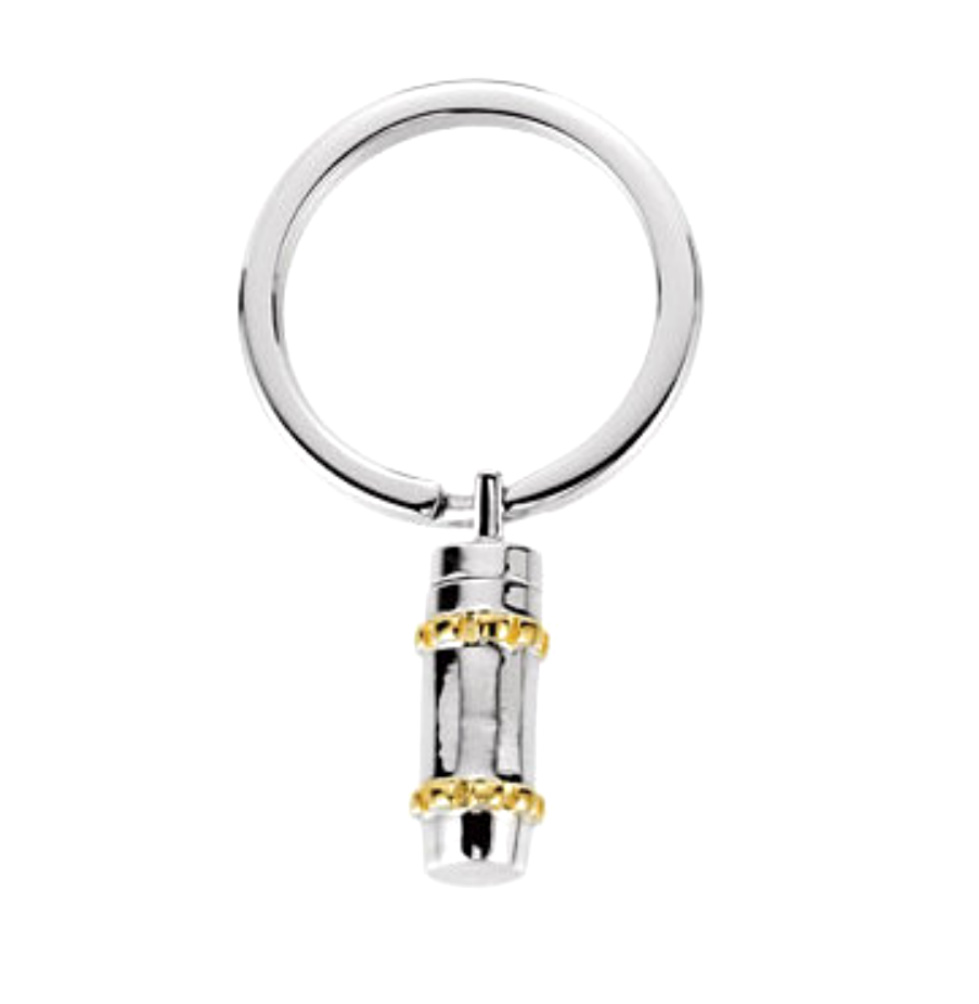 Memento Ash Holder Vessel Key Chain, Rhodium Plate Sterling Silver with Yellow Gold Accents.