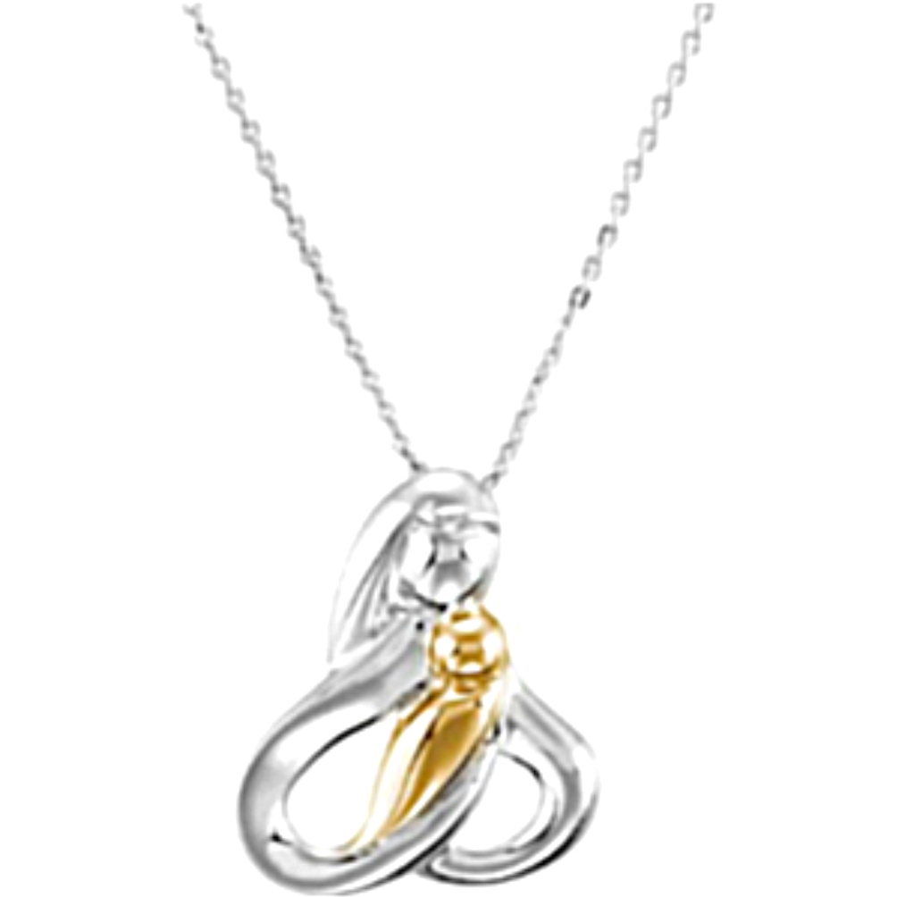 'Rock A-Bye Sweet Baby' Mother and Child Rhodium Plate Sterling Silver and 14k Yellow Gold Plate Silver Necklace, 18".