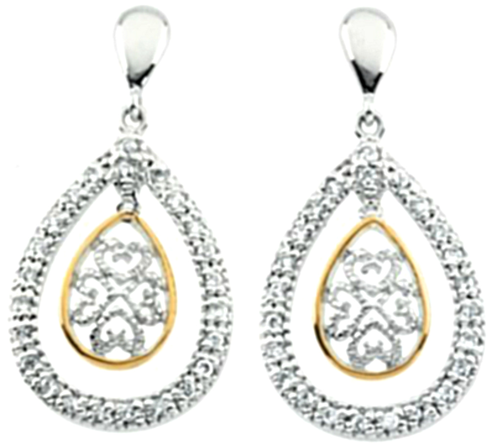 Rhodium Plate Sterling Silver Tear Drop Earrings.