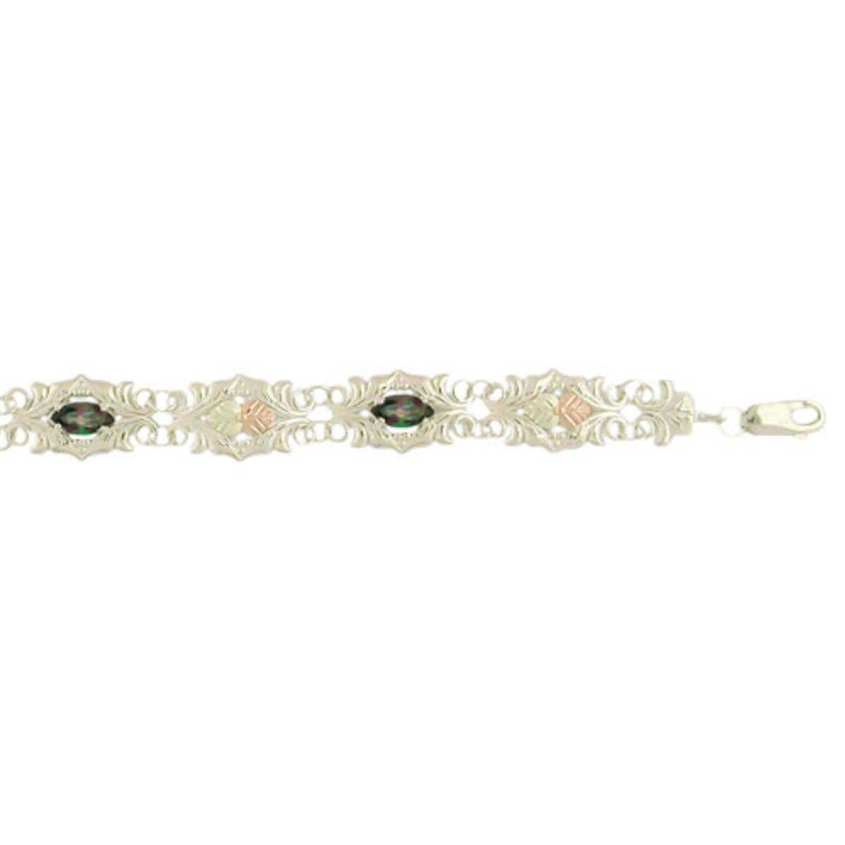 Mystic Fire Leaf Bracelet, Sterling Silver, 12k Green and Rose Gold Black Hills Gold Motif