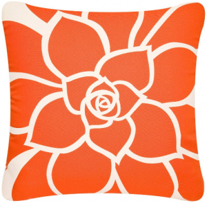 Tangerine flower cover for throw pillows for fun summer decor. Click on pillow to learn more about it. Fabricated in America.