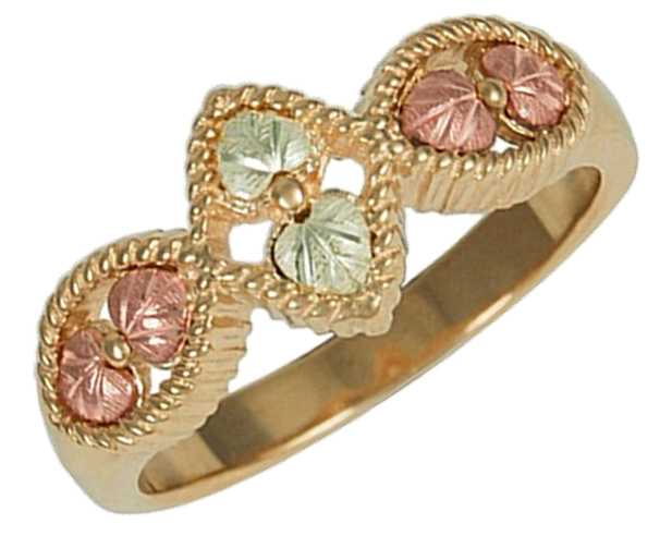 Etruscan Style Ring, 10k Yellow Gold, 12k Green and Rose Gold Black Hills Gold Motif