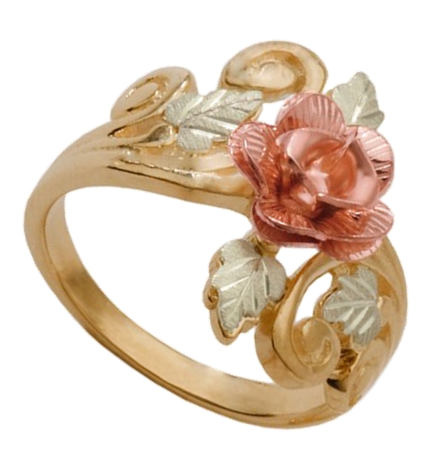Hand Sculpted Flower Ring, 10k Yellow Gold, 12k Green and Rose Gold Black Hills Gold Motif