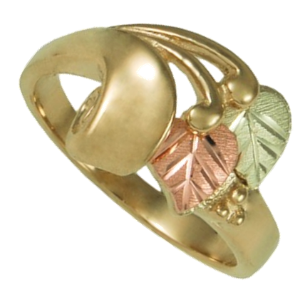 Swirl Vine Ring, 10k Yellow Gold, 12k Green and Rose Gold Black Hills Gold Motif