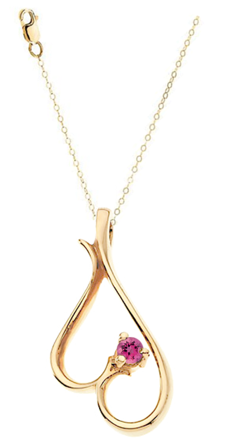 14k Yellow Gold Pink Tourmailine Heart Necklace