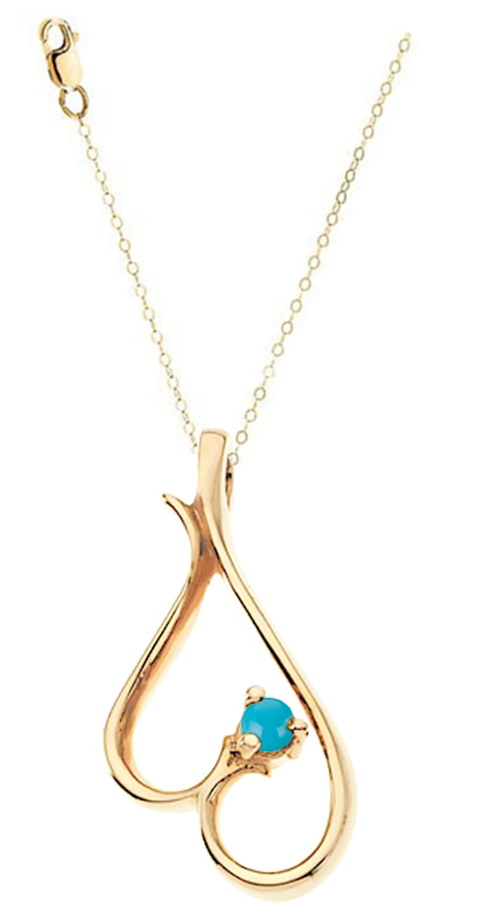 14k Yellow Gold Turquoise Birthstone Heart Necklace