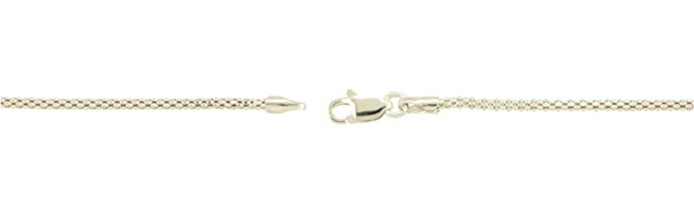 14k white gold hollow popcorn chain with sleek lobster clasp.