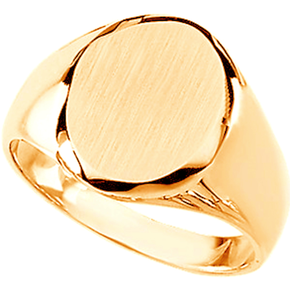 18k Yellow Gold Round Satin Brushed Signet Ring for men.