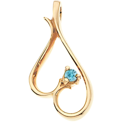 14k Yellow Gold Blue Zircon Birthstone Pendant