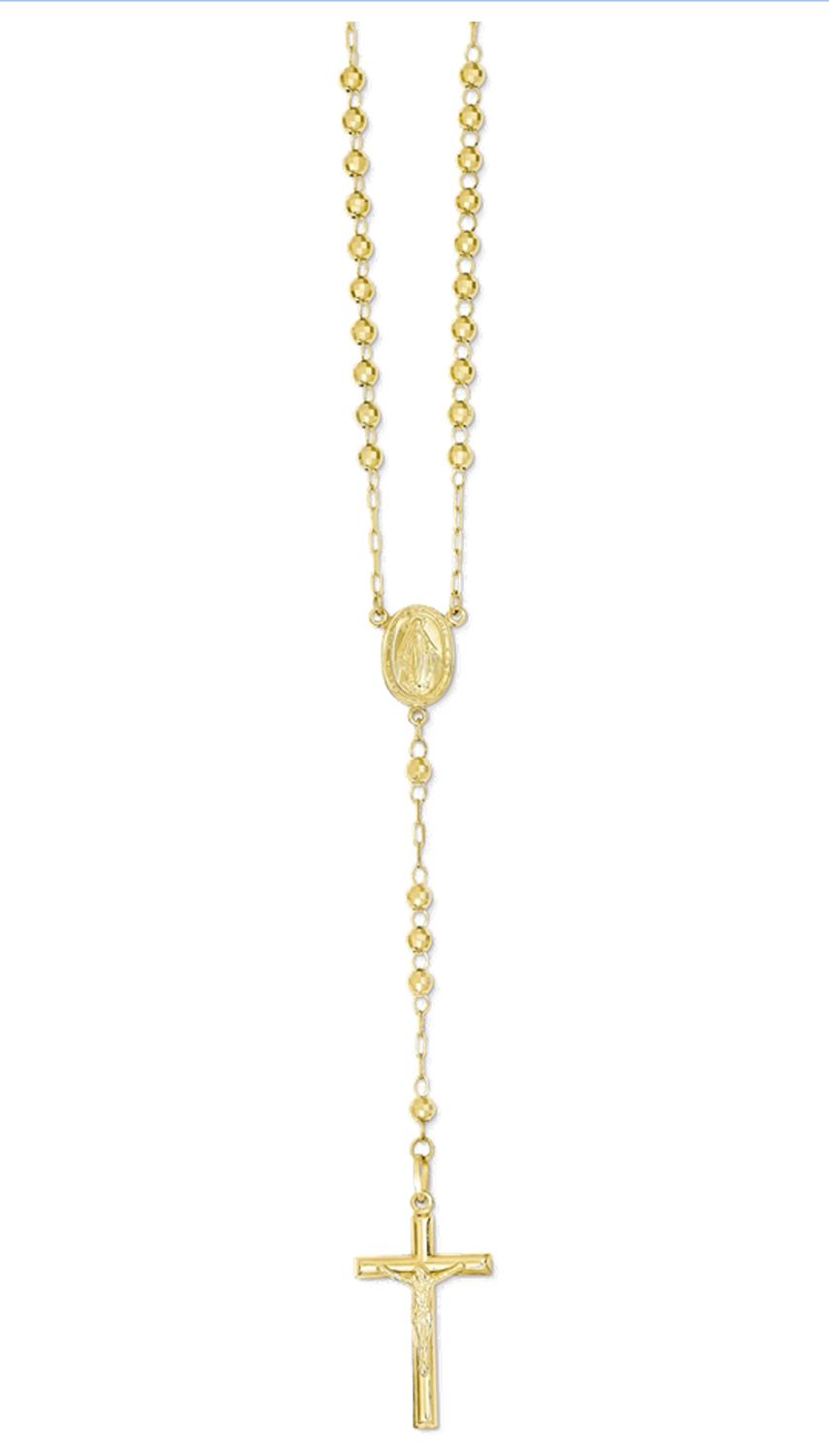 14k Yellow Gold Rosary Bead Necklace, 24"