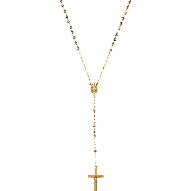 14k Yellow Gold Rosary Prayer Beads with Tri-color Gold Beads