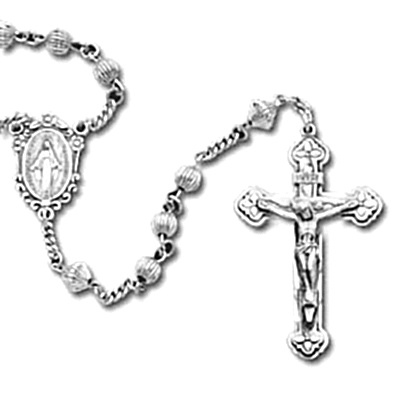 Gorgeous Fluted Rosary Beads and INRI Crucifix make this Rosary Necklace a standout for those who love to wear their faith as their fashion statement.