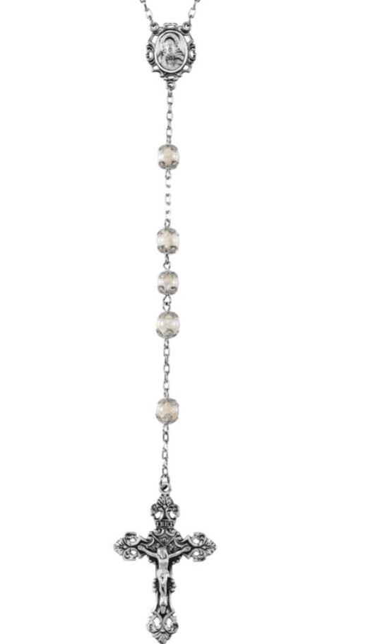 Crucifix and Medal on Mother of Pearl Rosary