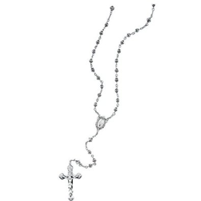 Sterling Silver Fluted Rosary Bead Necklace, 37"