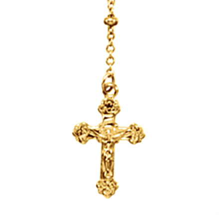 Intricate 14k Yellow Gold 'INRI' Crucfix on the 14k Yello Gold Rosary Necklace