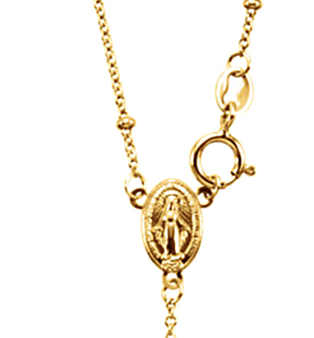 Blessed Mother Medal on the 14k Yellow Gold Rosary Necklace