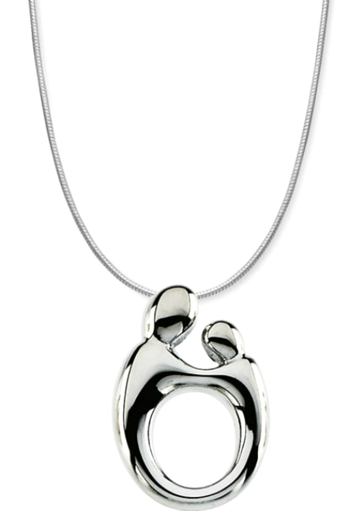 Mother and Child Sterling Silver Necklace with Snake Chain
