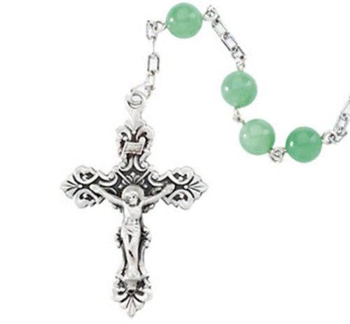Antiqued, Intricate Crucifix and Jadeite Rosary Beads