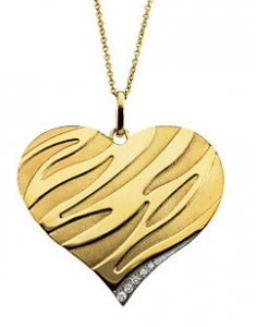 14k Yellow Gold Embossed Zebra Diamond Heart Necklace at The Men's Jewelry Store; for those who love Zebra stripes and diamond and luxurious 14k yellow gold. Stunning!