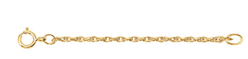 14k yellow gold solid role chain necklace extender and safety chain.