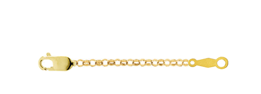 14k yellow gold hollow perry belcher extender safety chain extender is 2.25 inches long.