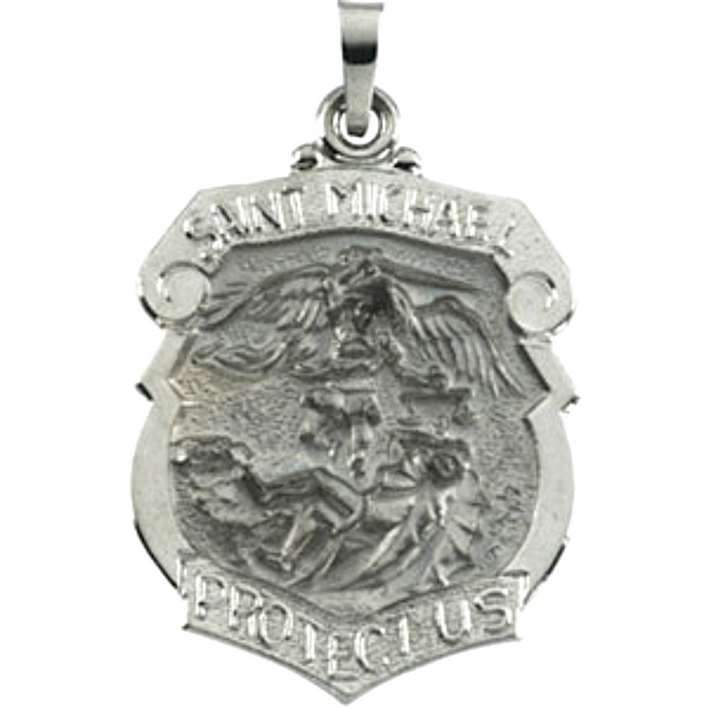 14k White Gold St. Michael Shield, Medal of Protection.