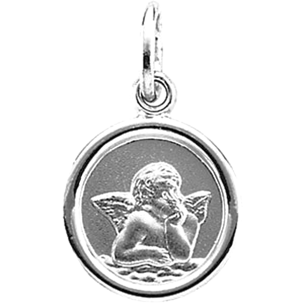 14k White Gold St. Raphael Round Angel Medal.