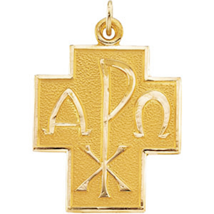 Alpha Omega Christos Cross Necklace in Yellow Gold Medal.