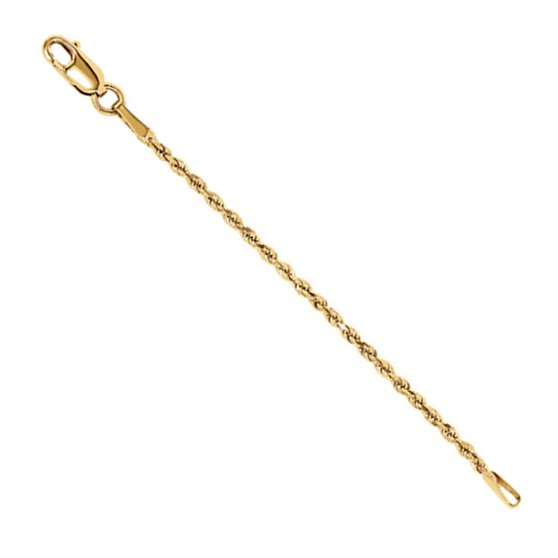 1.60mm diamond-cut rope extender and/or bracelet and watch safety chain in 14k yellow gold offered in 2.25 and 3 inch lengths.