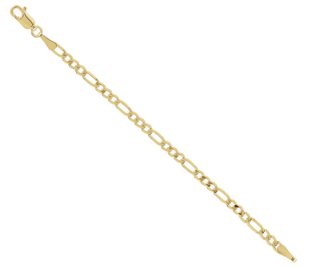 14k yellow gold Figaro chain necklace extender and safety chain.