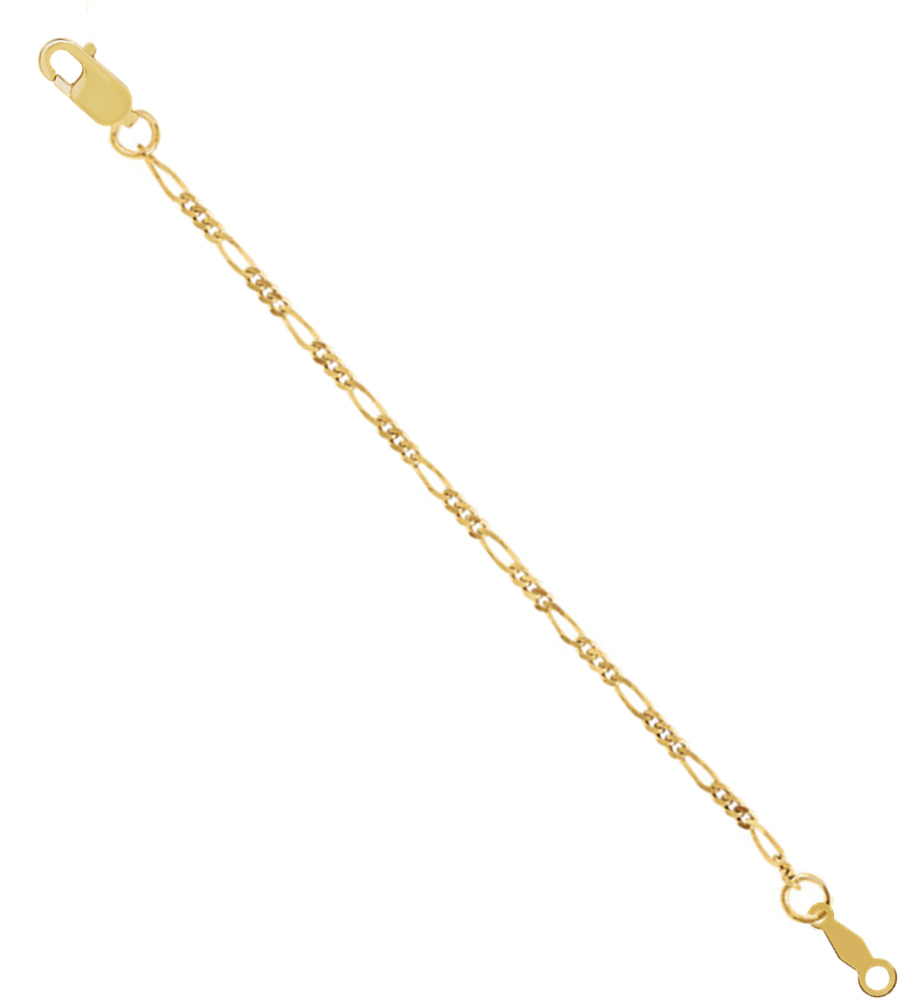 14k yellow gold Figaro chain necklace extender and safety chain.