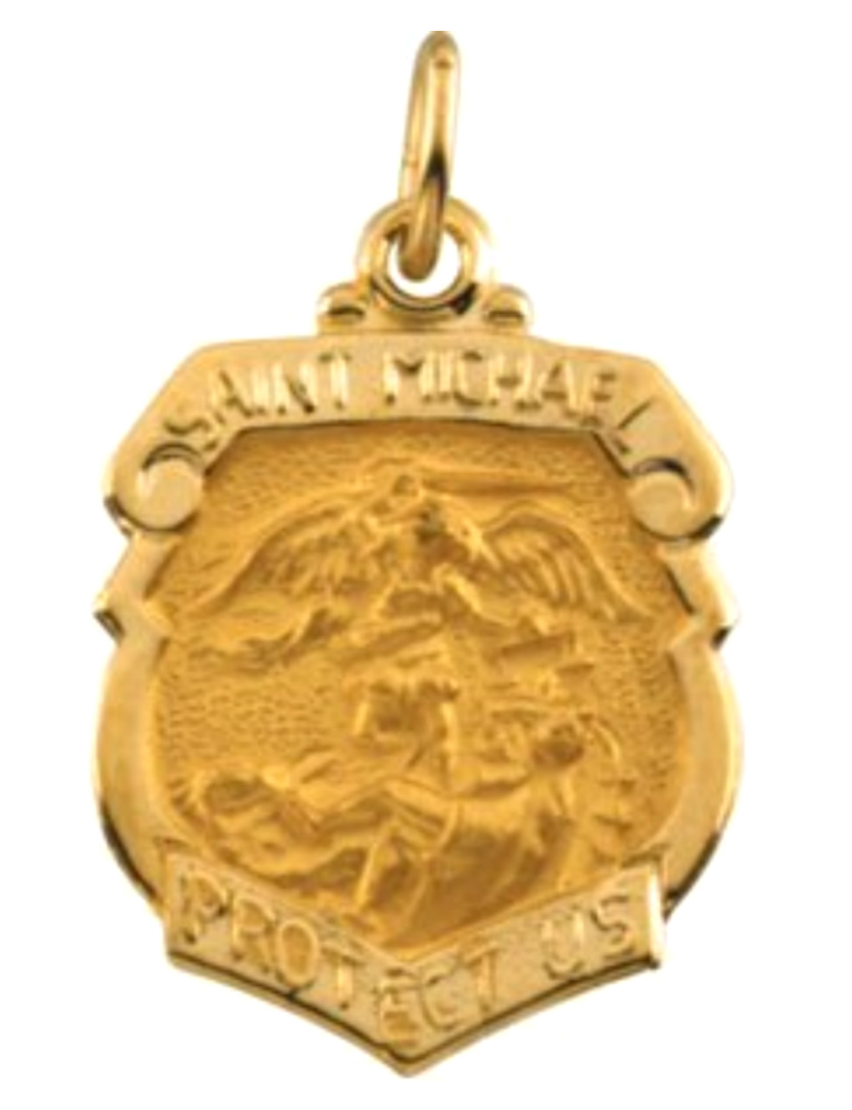 14k Yellow Gold St. Michael Shield Pendant.