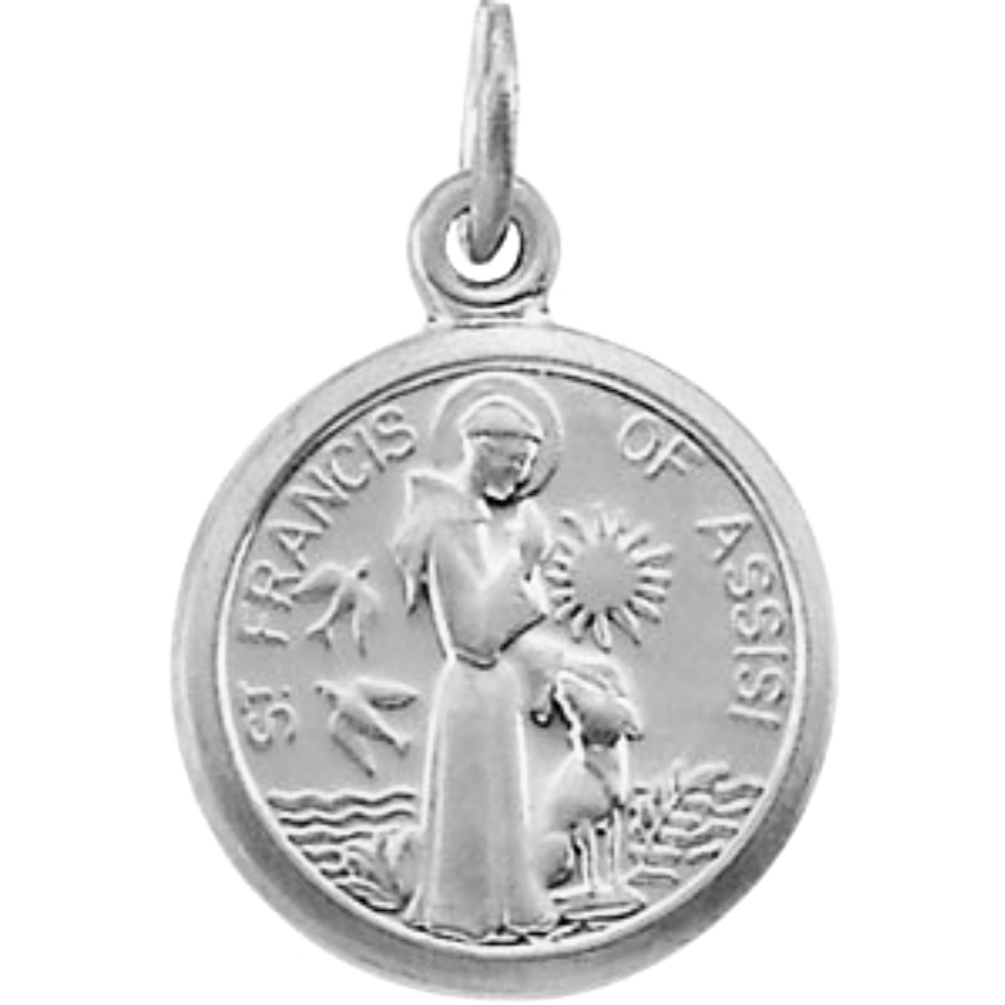 Petite St. Francis of Assini Medal in 14k White Gold.
