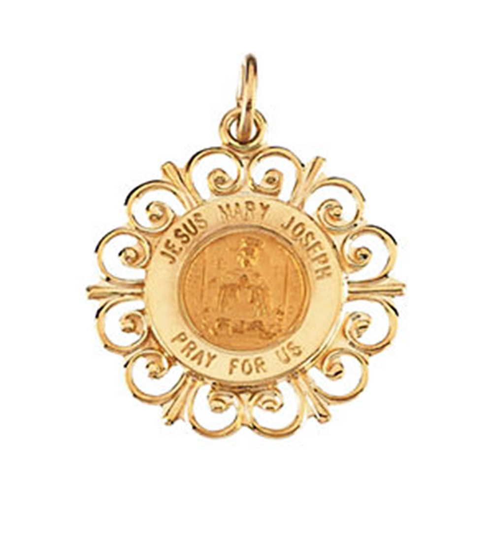 14ky Altagracia Holy Family Filigree Framed Medal.
