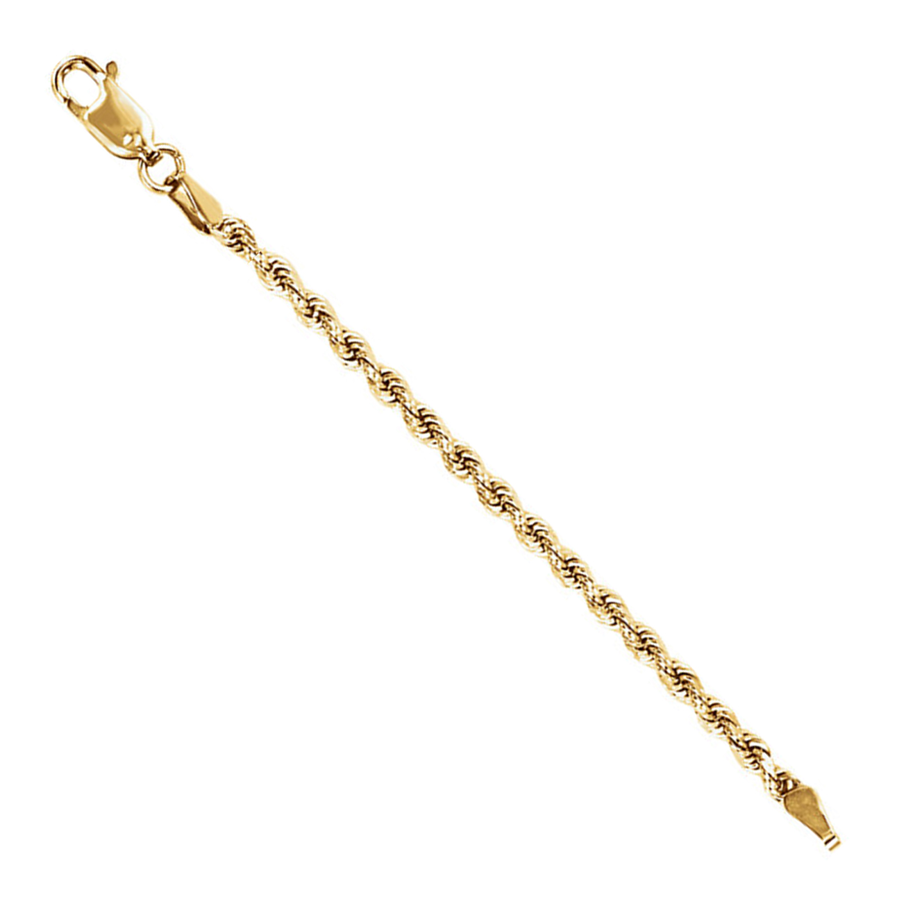 2.25 inch long diamond-cut rope extender-safety chain in 14k yellow gold with a lobster clasp and 2.25 inches long.