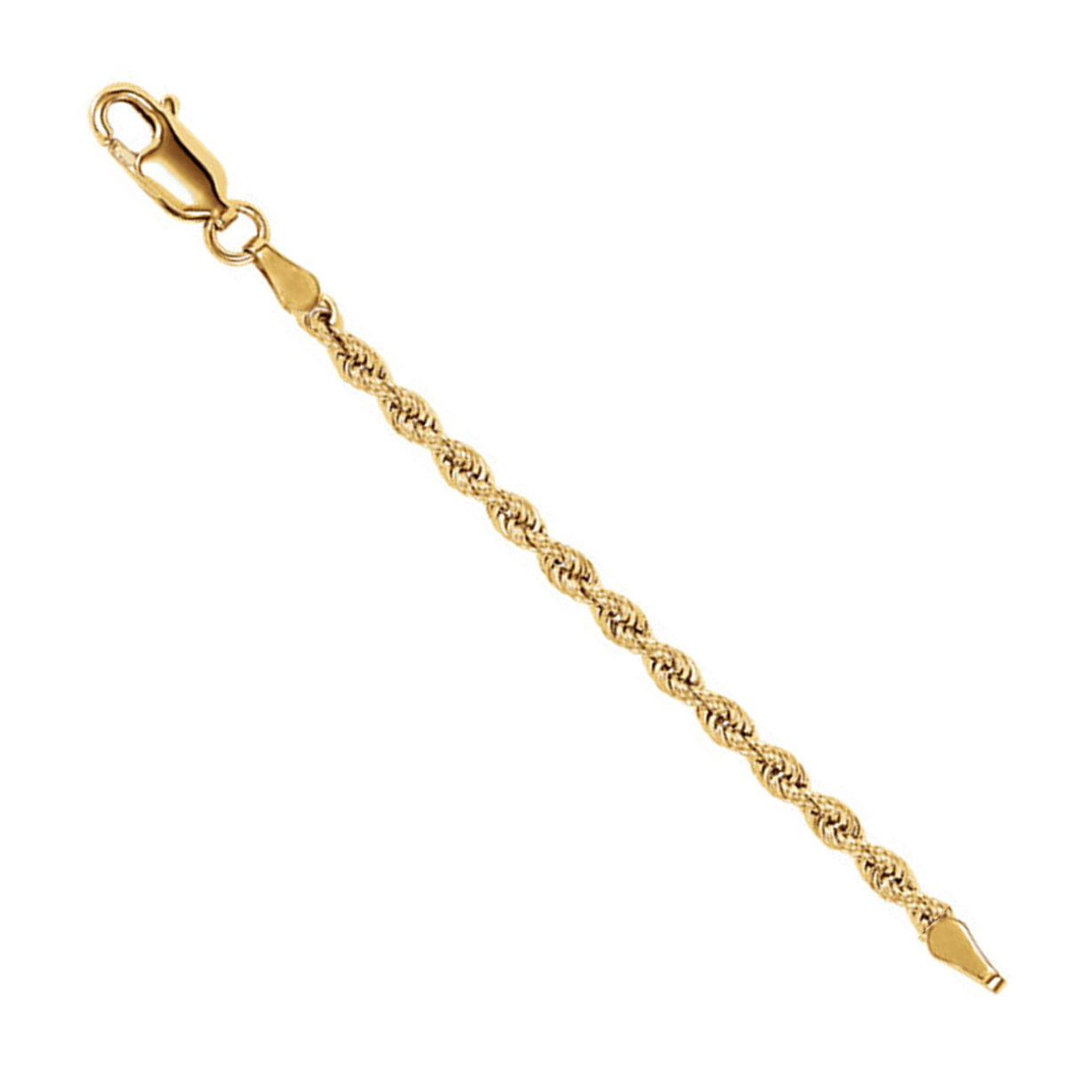 2.5mm Extender Rope Chain in 14k yellow gold offered in 3 inch and 2.25 inch lengths.
