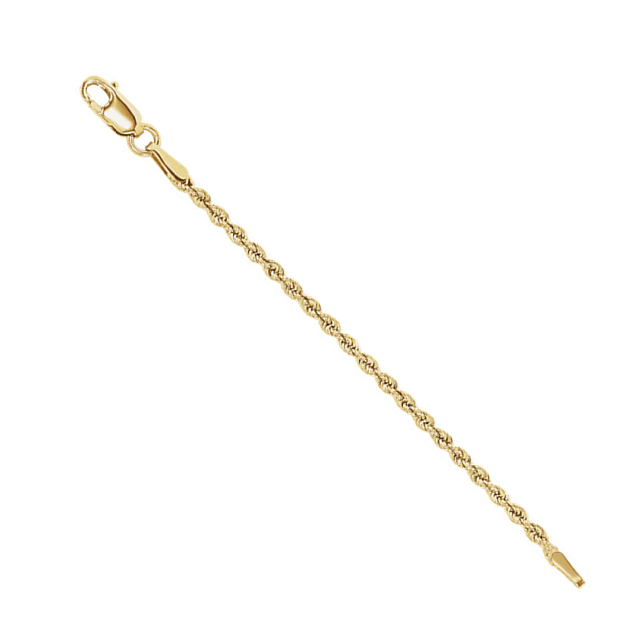 1.85 millimeter 14k yellow gold rope extender-safety chain in 2.25 and 3 inch lengths; finished with a lobster clasp.