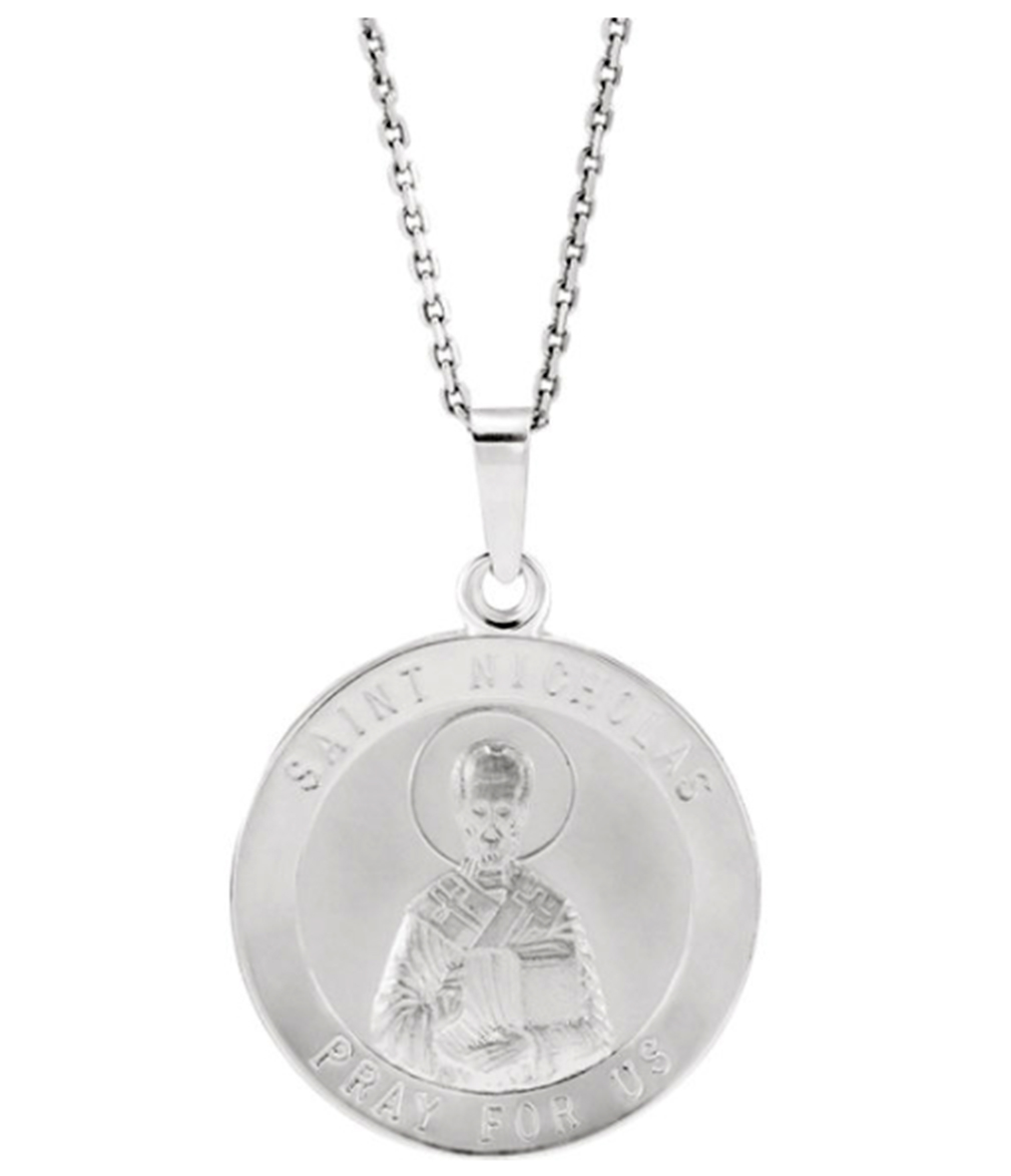 Rhodium Plated Sterling Silver St. Nicholas Medal (18.25MM).