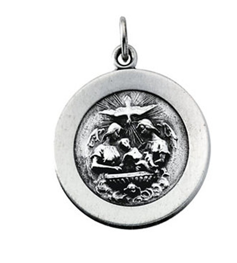 Rhodium Plated Sterling Silver Baptismal Medal (11.75 MM).