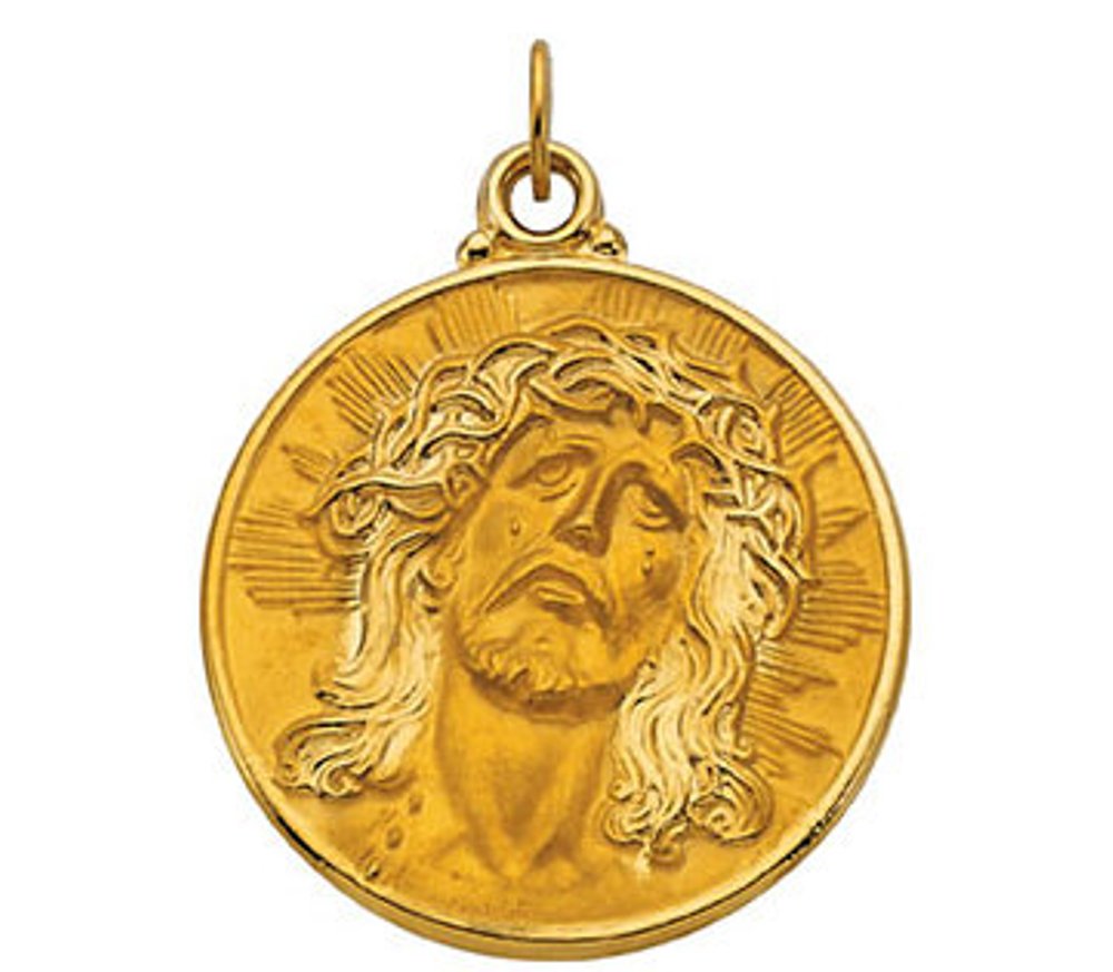 14k Yellow Gold Round Face of Jesus (Ecce Homo) Medal (21 MM).