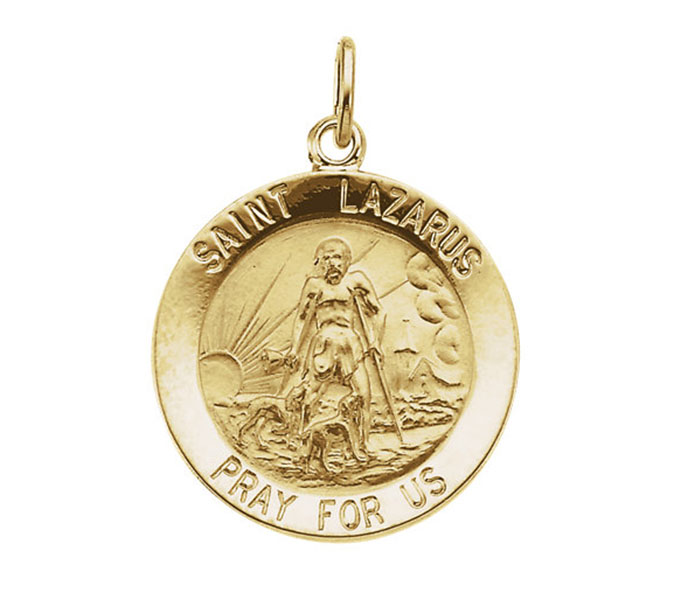 14k Yellow Gold Round St. Lazarus Medal.