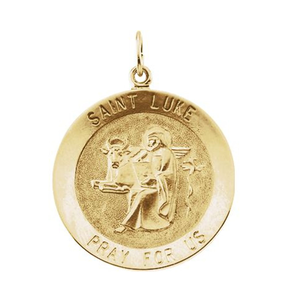 14k Yellow Gold Round St. Luke Medal (25MM).