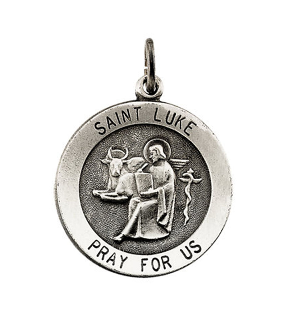 14k White Gold Round St. Luke Medal (18MM).