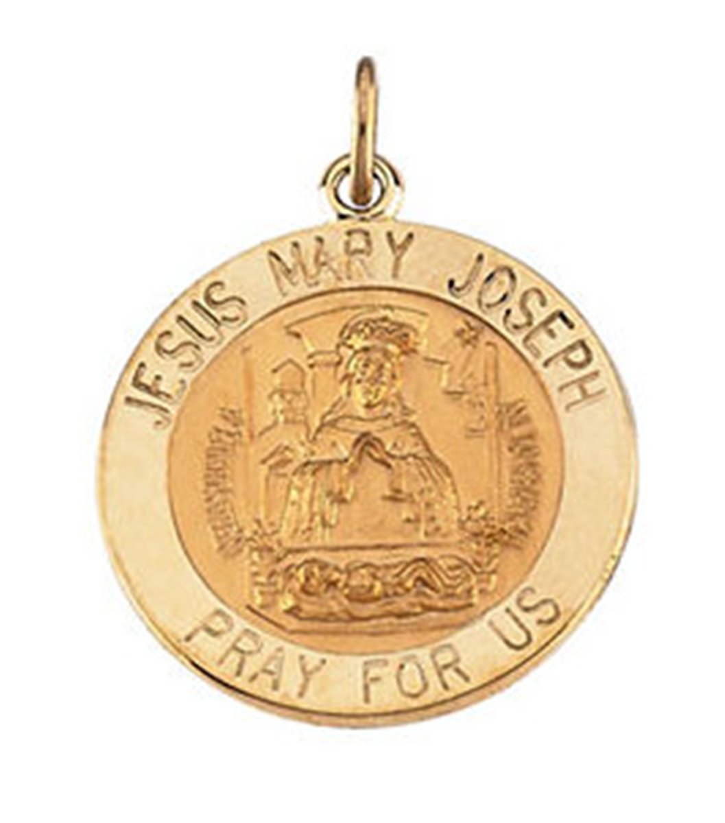 14k Yellow Gold Round Jesus, Mary and Joseph Medal (12 MM)