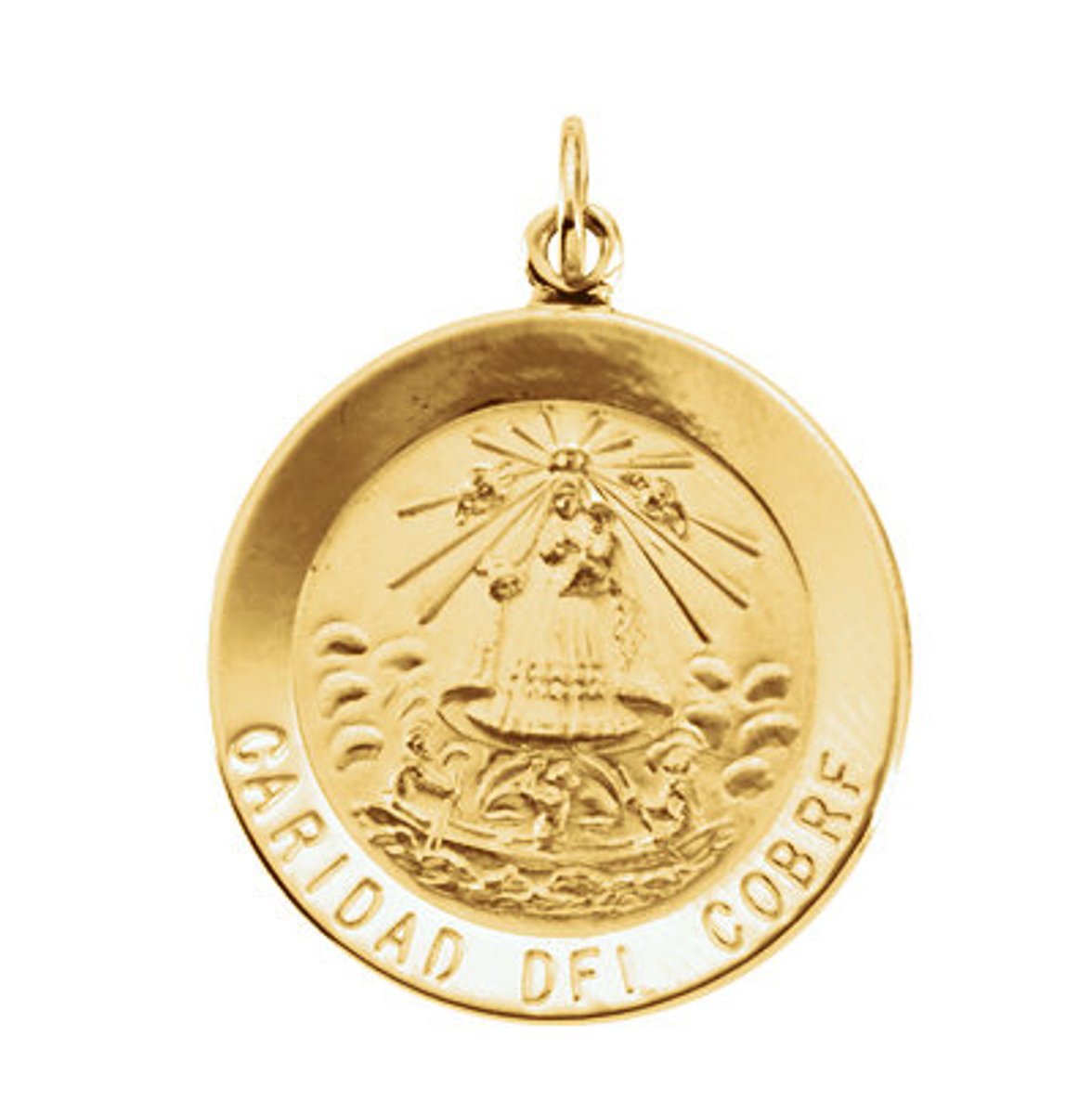 14k Yellow Gold Round Caridad del Cobre Medal (12 MM).