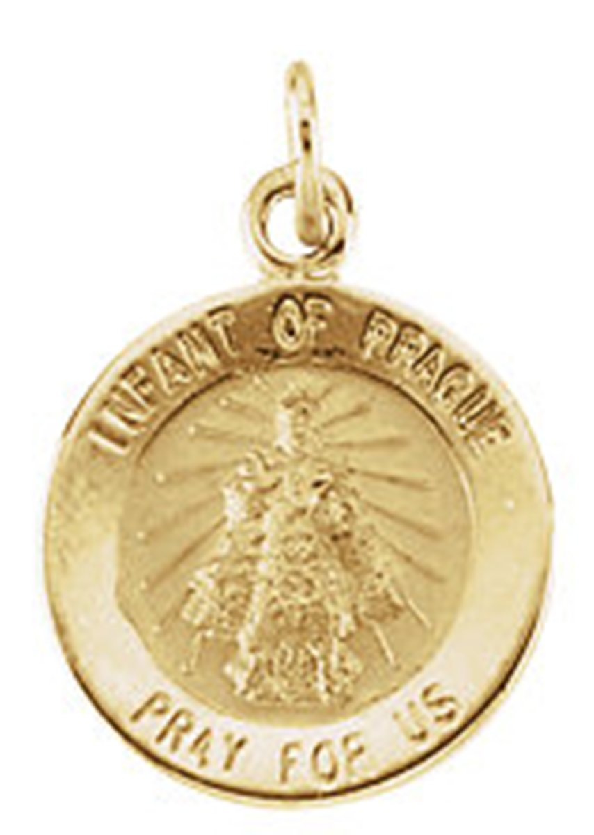 14k Yellow Gold Round Infant of Prague Medal (12 MM)