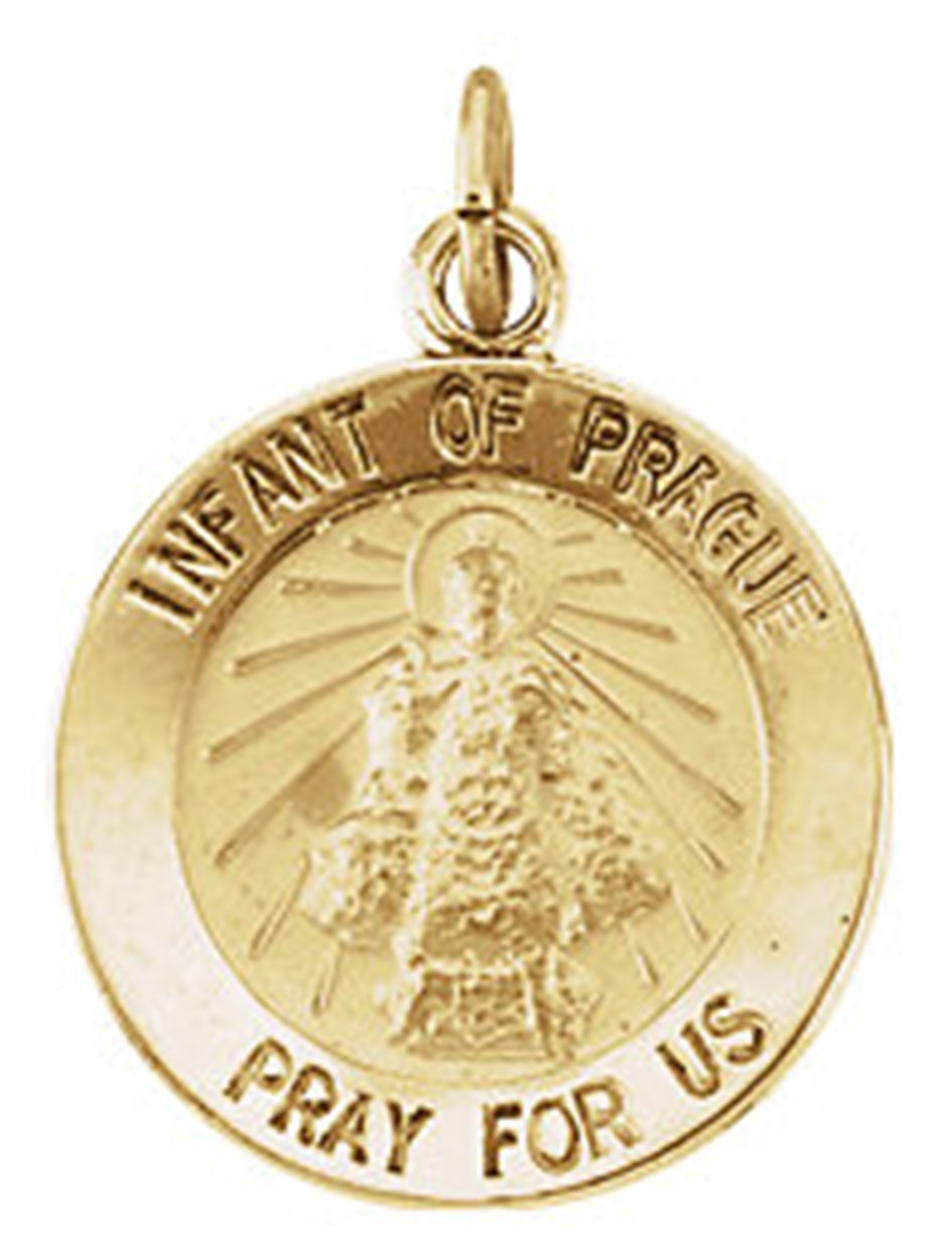 14k Yellow Gold Round Infant of Prague Medal (15 MM)