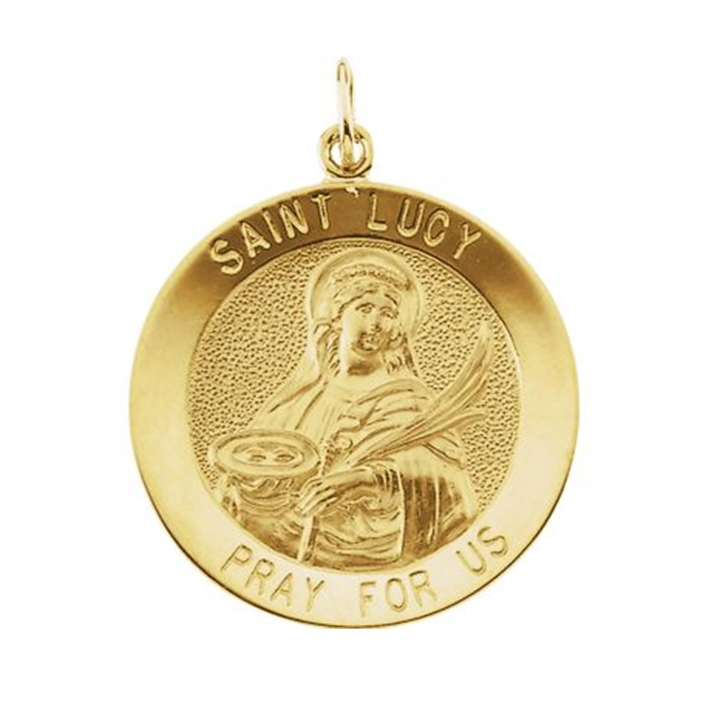 14k Yellow Gold Round St. Lucy Medal (22MM).