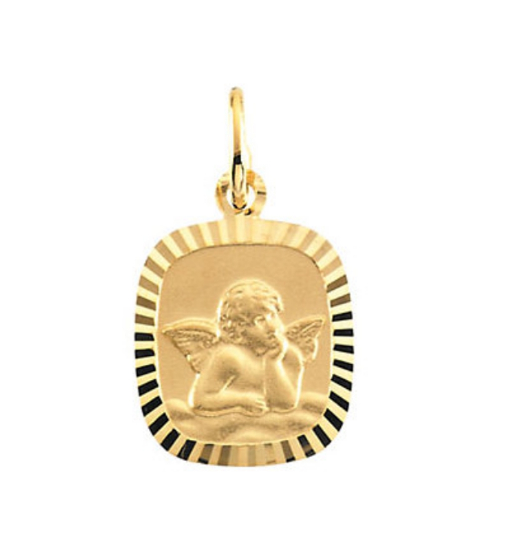 14k Yellow Gold Angel Pendant Medal (12x11 MM).